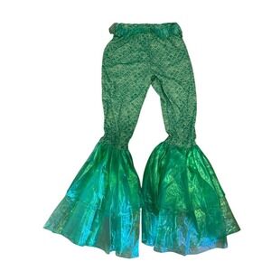Girls Mermaid Tail Costume Pants Sparkly Green‎ Scales Flared Leggings
